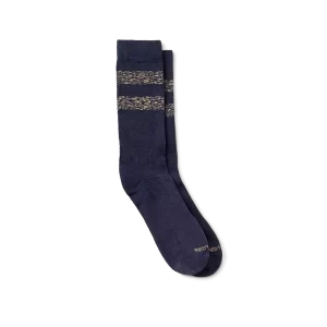 Unisex Wool Blend Striped Crew Socks in Navy/Tan